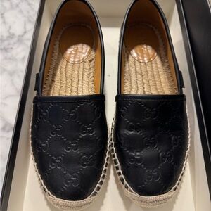 Gucci Black Leather Espadrille Shoes